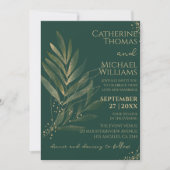 Invitation Monogramme Mariage Emerald Green Gold Leaf (Devant)