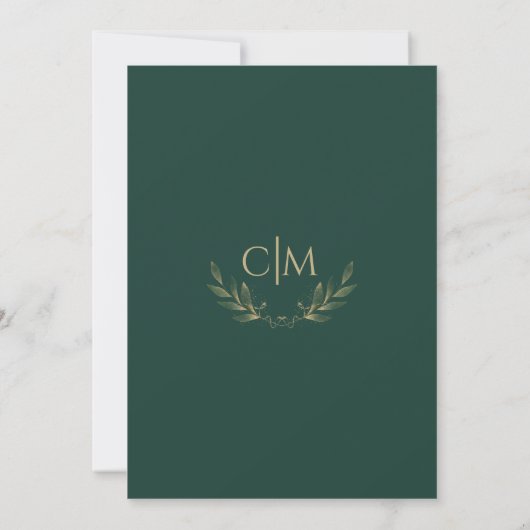 Invitation Monogramme Mariage Emerald Green Gold Leaf (Dos)