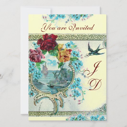 INVITATION MONOGRAMME MARIAGE FLORAL BLANC ROMANTIQUE (Devant)
