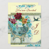 INVITATION MONOGRAMME MARIAGE FLORAL BLANC ROMANTIQUE (Devant / Derrière)