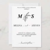 Invitation Monogramme mariage floral noir et blanc (Devant)