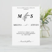 Invitation Monogramme mariage floral noir et blanc (Debout devant)