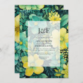 Invitation Monogramme Mariage jaune et vert (Devant / Derrière)