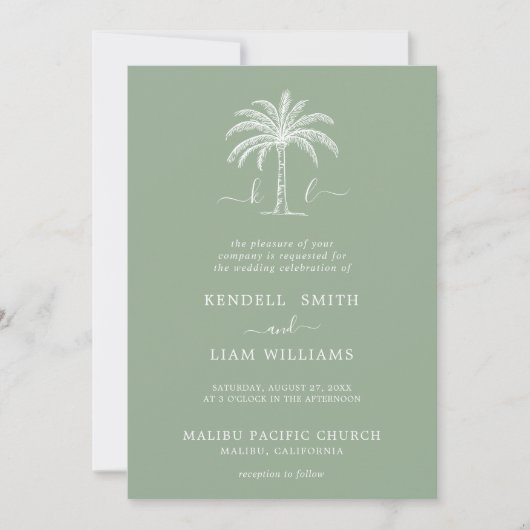 Invitation Monogramme Mariage Logo Palm Tree (Devant)