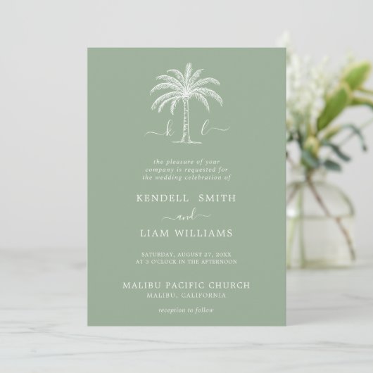 Invitation Monogramme Mariage Logo Palm Tree (Debout devant)