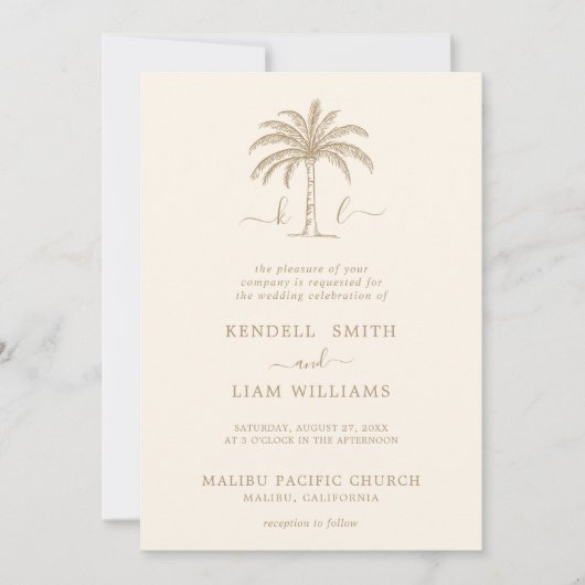 Invitation Monogramme Mariage Logo Palm Tree (Devant)