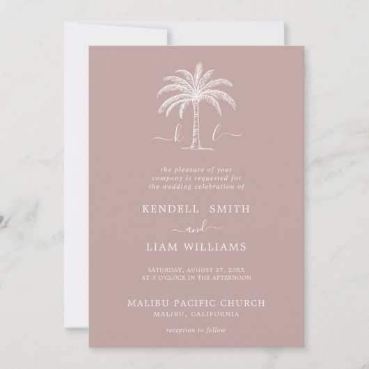 Invitation Monogramme Mariage Logo Palm Tree (Devant)