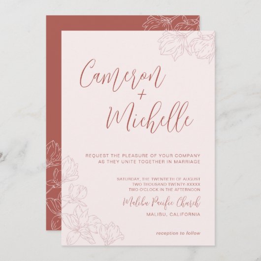 Invitation Monogramme Mariage Logo Palm Tree (Devant / Derrière)