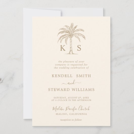 Invitation Monogramme Mariage Logo Palm Tree (Devant)
