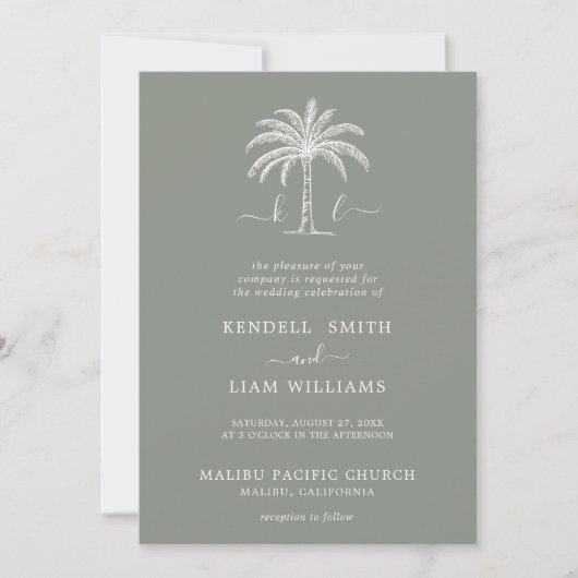 Invitation Monogramme Mariage Logo Palm Tree (Devant)