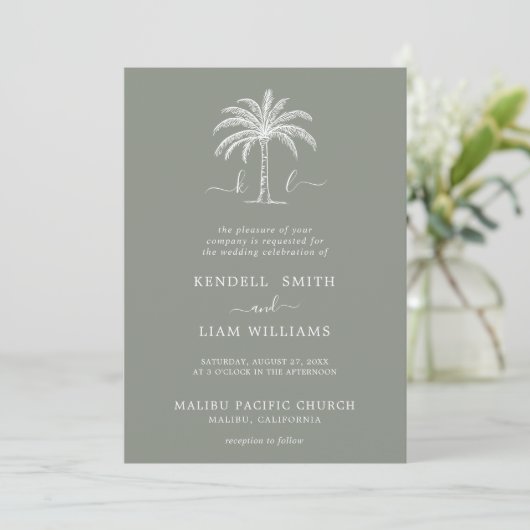 Invitation Monogramme Mariage Logo Palm Tree (Debout devant)