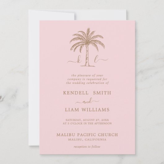 Invitation Monogramme Mariage Logo Palm Tree (Devant)