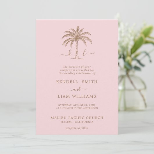 Invitation Monogramme Mariage Logo Palm Tree (Debout devant)