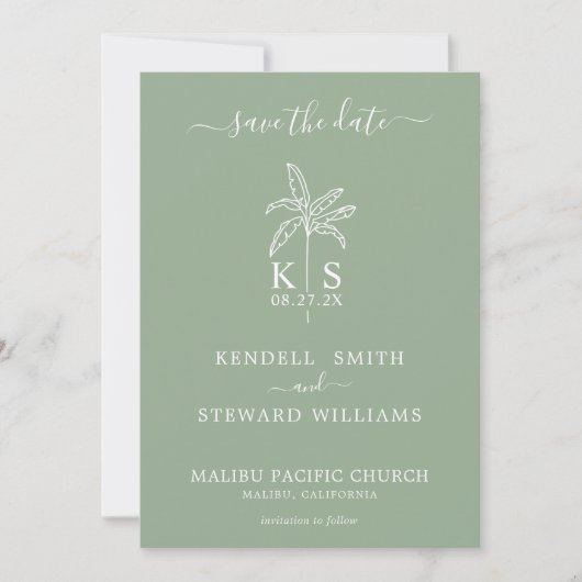 Invitation Monogramme Mariage Logo Palm Tree Enregistrer la d (Devant)