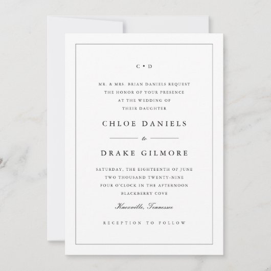 Invitation Monogramme Mariage noir et blanc simple (Devant)