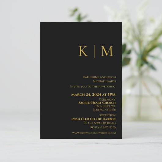 Invitation Monogramme-Mariage noir et or-noir (Debout devant)