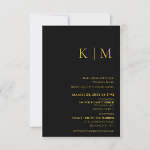 Invitation Monogramme-Mariage noir et or-noir