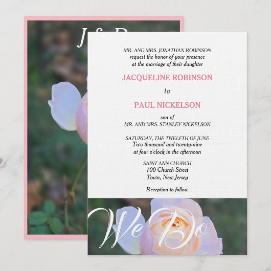 Invitation Monogramme Mariage On Rose Pastel Rose (Devant / Derrière)