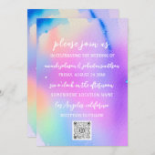 Invitation Monogramme mariage QR Code Holographique rose (Devant / Derrière)