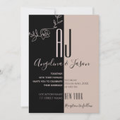 Invitation Monogramme Mariage rose et noir (Devant)