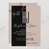 Invitation Monogramme Mariage rose et noir (Devant / Derrière)