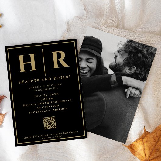 Invitation Monogramme mariage Simple Classic Minimal QR Code