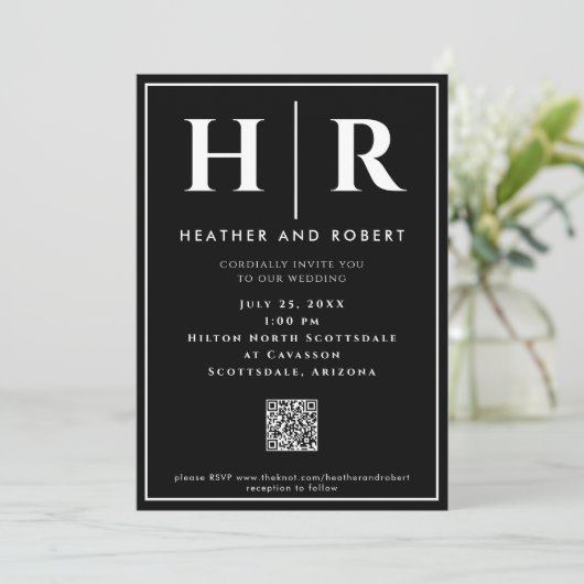 Invitation Monogramme mariage Simple Classic Minimal QR Code (Debout devant)