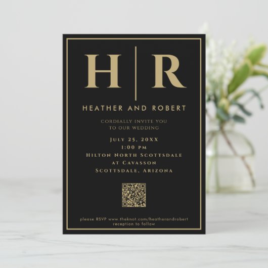 Invitation Monogramme mariage Simple Classic Minimal QR Code (Debout devant)
