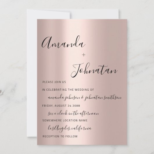 Invitation Monogramme mariage simple Rose Or (Devant)