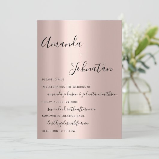 Invitation Monogramme mariage simple Rose Or (Debout devant)