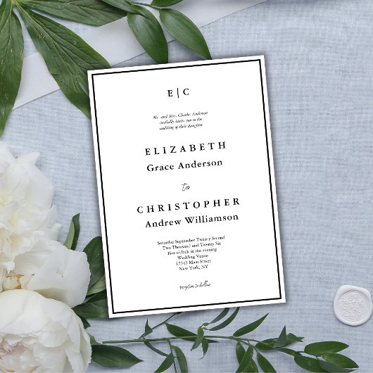 Invitation Monogramme Mariage traditionnel minimaliste tradit