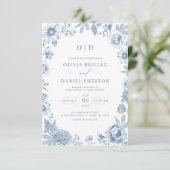 Invitation Monogramme Mariage victorien bleu Dusty (Debout devant)