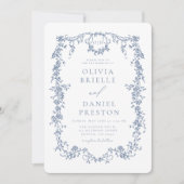 Invitation Monogramme Mariage victorien bleu Dusty (Devant)