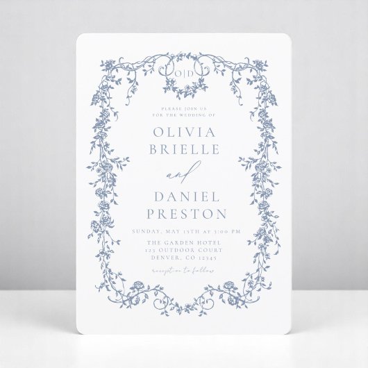 Invitation Monogramme Mariage victorien bleu Dusty