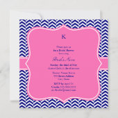 Invitation Monogramme Marine Bleu avec Bride Chevron rose cha (Devant)
