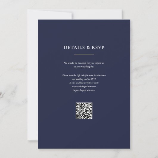 Invitation Monogramme Marine Bleu Et Or Code QR Mariage (Dos)