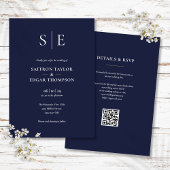 Invitation Monogramme Marine Bleu Et Or Code QR Mariage