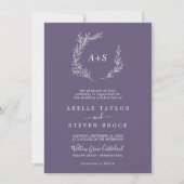 Invitation Monogramme mauve de prune feuille minimale Mariage (Devant)