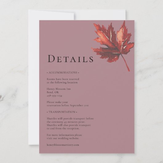 Invitation Monogramme Mauve Feuille Automne Simple Tout en un (Dos)