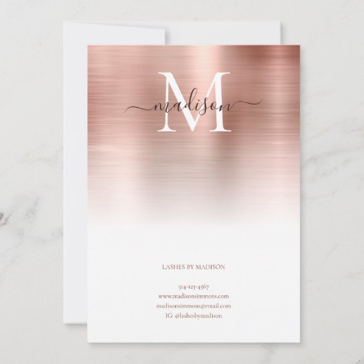 Invitation Monogramme métal brossé rose or élégant Script Bu (Dos)