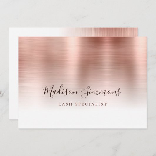 Invitation Monogramme métal brossé rose or élégant Script Bu (Devant / Derrière)