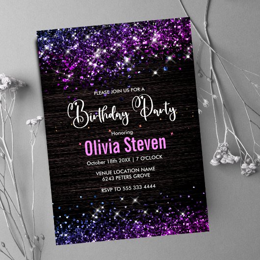 Invitation Monogramme mignon noir de fausse parties scintilla