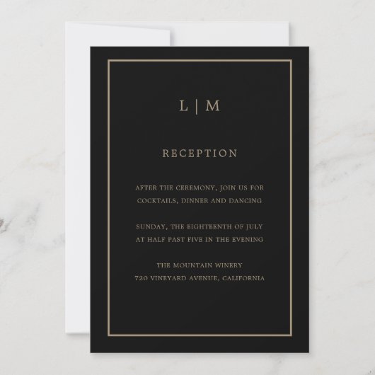 Invitation Monogramme minimal d'or noir Simple mariage élégan (Devant)