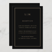 Invitation Monogramme minimal d'or noir Simple mariage élégan (Devant / Derrière)