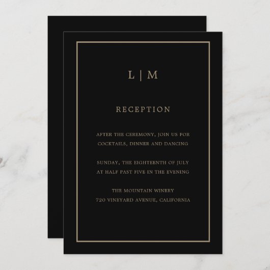 Invitation Monogramme minimal d'or noir Simple mariage élégan (Devant / Derrière)