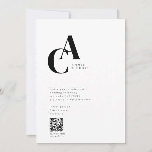 Invitation Monogramme, minimal, moderne, code QR, (Devant)