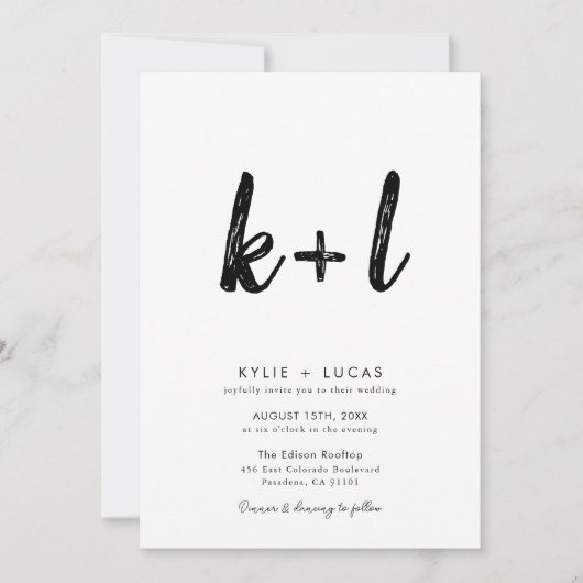 Invitation Monogramme minimal noir et blanc Mariage de code Q (Devant)