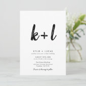 Invitation Monogramme minimal noir et blanc Mariage de code Q (Debout devant)