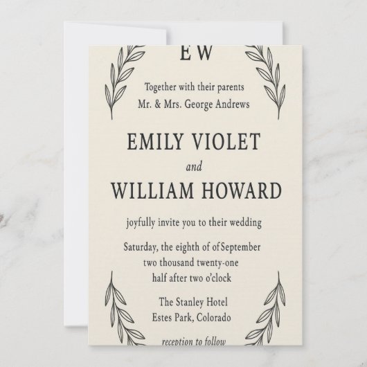 Invitation Monogramme minimaliste" (Devant)
