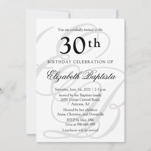 Invitation Monogramme Minimaliste 30ème anniversaire (Devant)